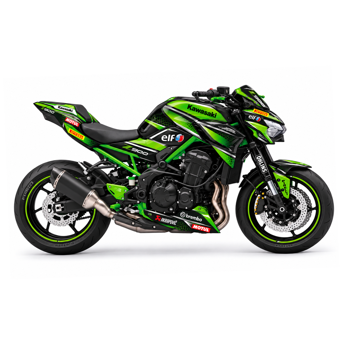 Kawasaki Z900 Dekor KRT Sprint: KRT-inspiriertes Dekor in Grün und Schwarz, Motorrad Aufkleber