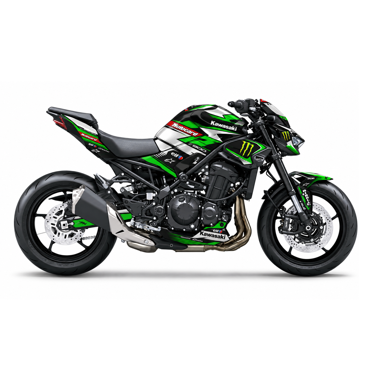 Kawasaki Z900 Dekor Track Tricolor: Racing-Dekor in Grün, Weiß und Rot, Motorrad Aufkleber