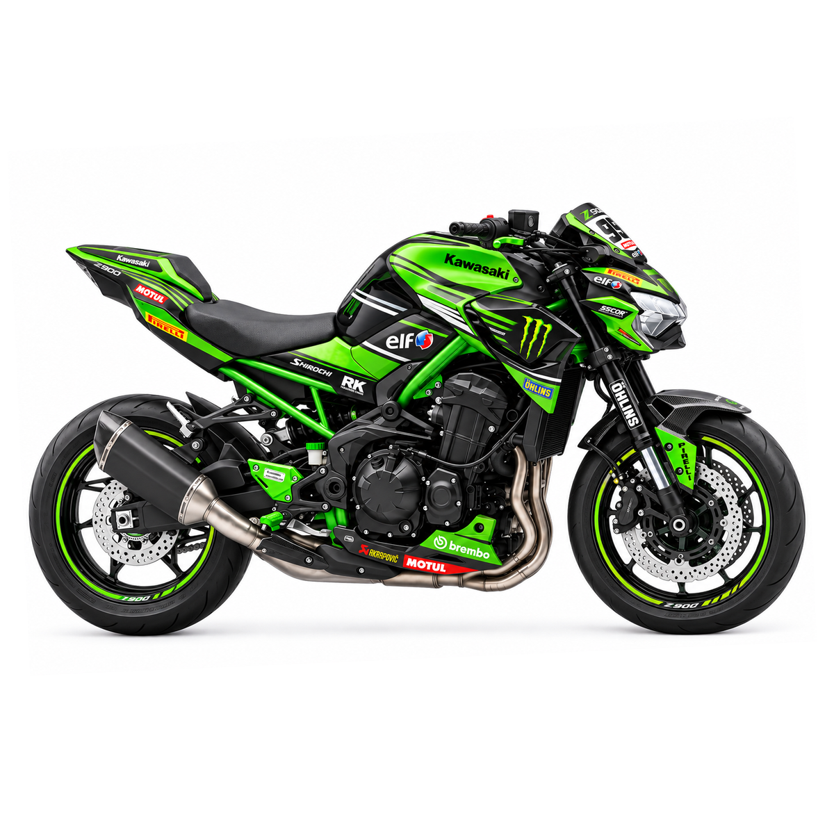 Kawasaki Z900 Dekor Green Circuit: grün-schwarzes Rennstreifen-Dekor, Motorrad Aufkleber