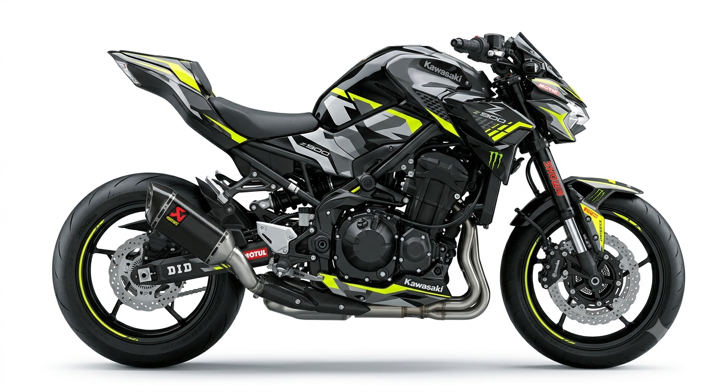 Kawasaki Z900 Dekor-Kit Neon Camo Volt Motorrad Aufkleber Vinyl Folierung 2017-2019, 2020-2024, 2025-2026 Deutschland