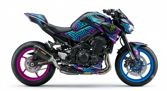 Kawasaki Z900 Dekor-Kit Cyber Maze Splitwheels Motorrad Aufkleber Vinyl Folierung 2017-2019, 2020-2024, 2025-2026 Deutschland
