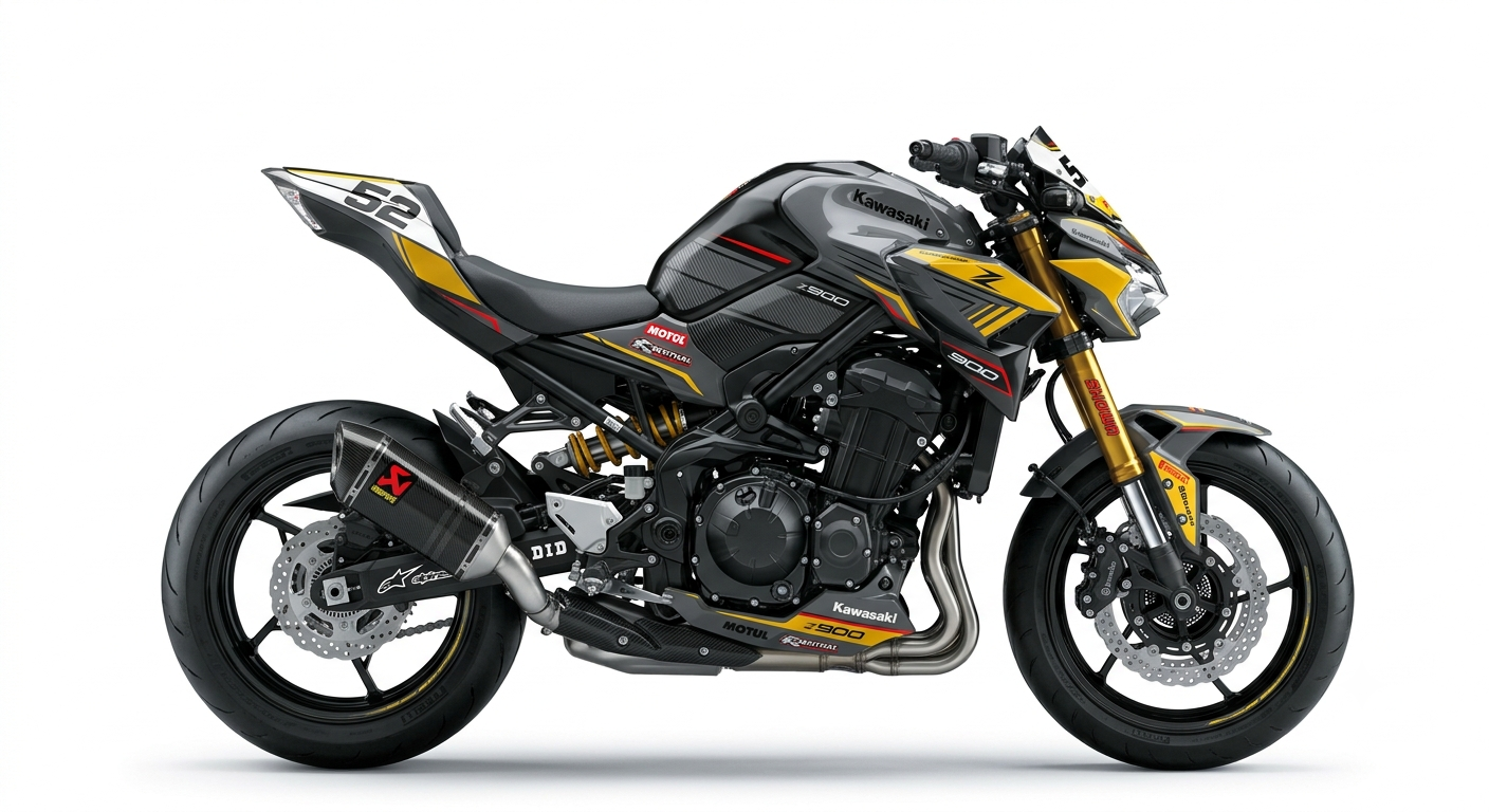 Kawasaki Z900 Dekor-Kit Industrial Yellow Tech Motorrad Aufkleber Vinyl Folierung 2017-2019, 2020-2024, 2025-2026 Deutschland