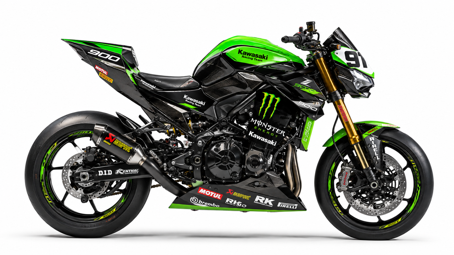 Kawasaki Z900 Dekor-Kit KRT Grün Carbon Motorrad Aufkleber Vinyl Folierung 2017-2019, 2020-2024, 2025-2026 Deutschland